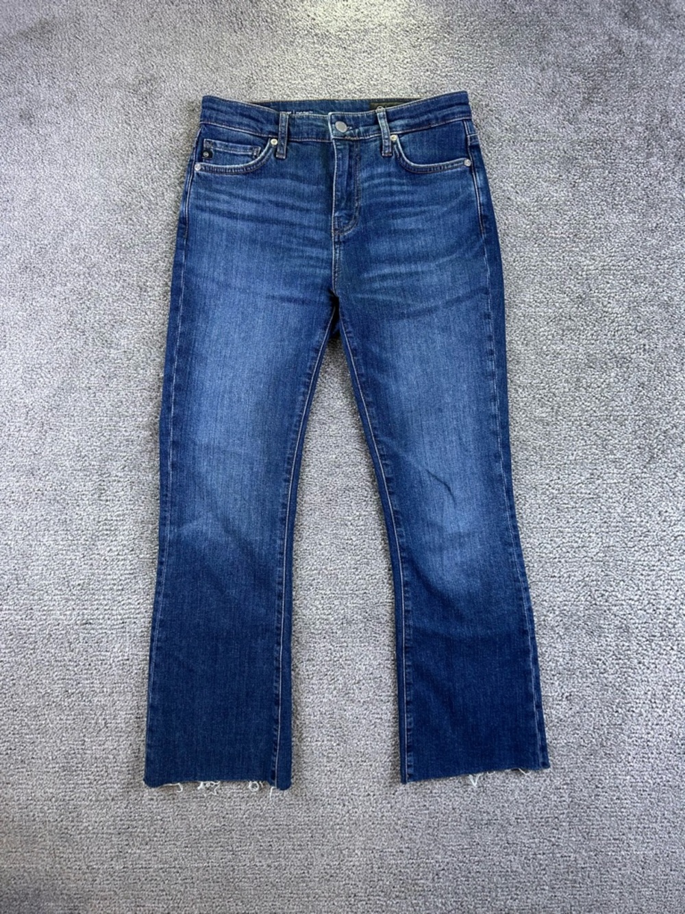 AG Adriano Goldschmied Farrah Boot Crop High Rise Jeans 26 Dark Wash Raw Hem 28”